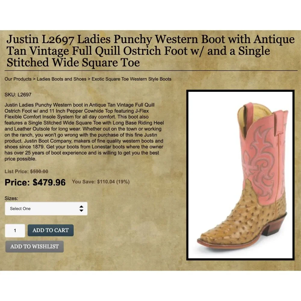 Justin L2697 Full Quill Ostrich Cowboy Boots Pink Pepper 6.5B Made USA
